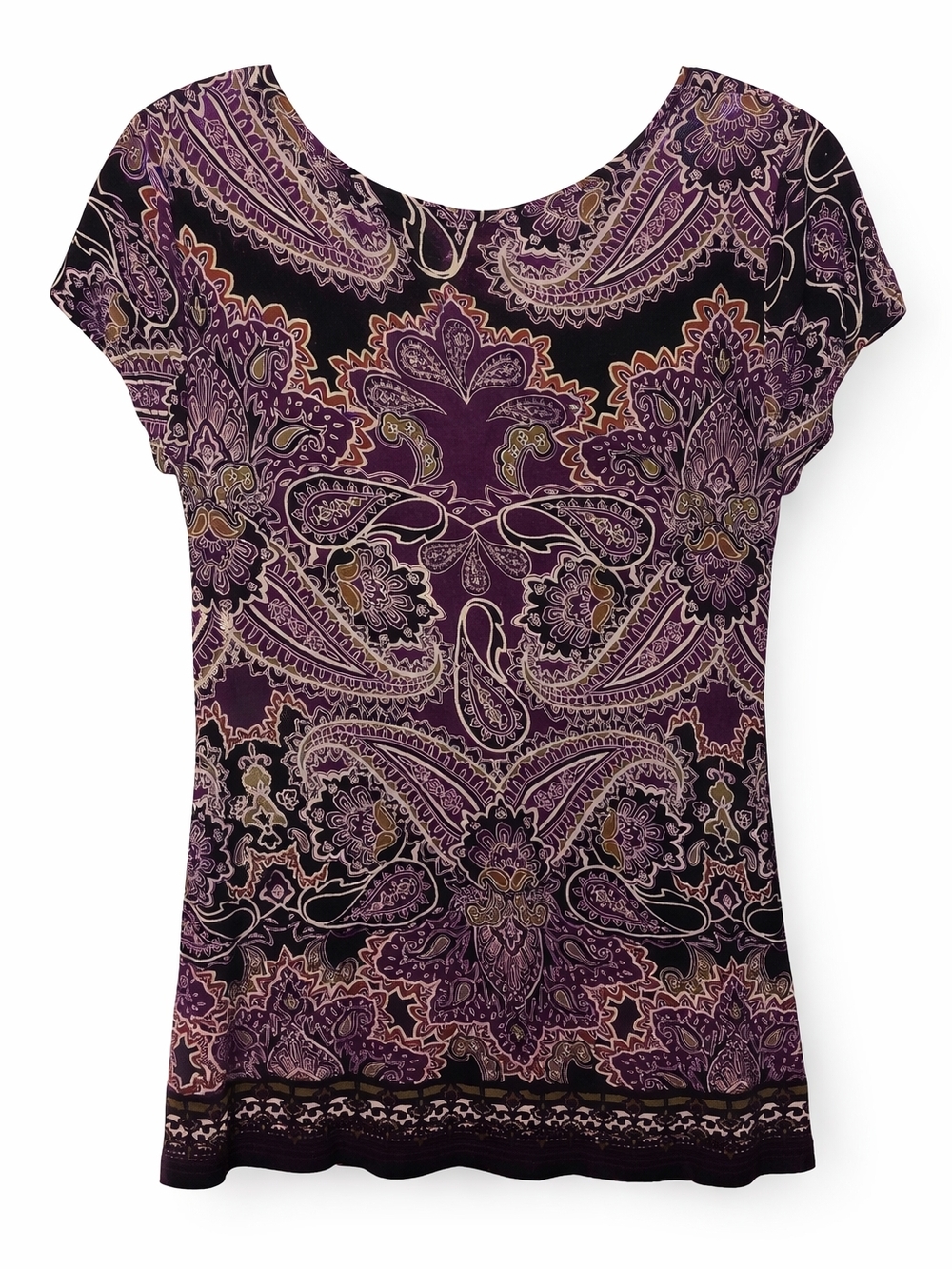 Apt. 9 Purple Paisley V-Neck Ruched Front Blouse. 100% Stretchy Rayon - Picture 3 of 6